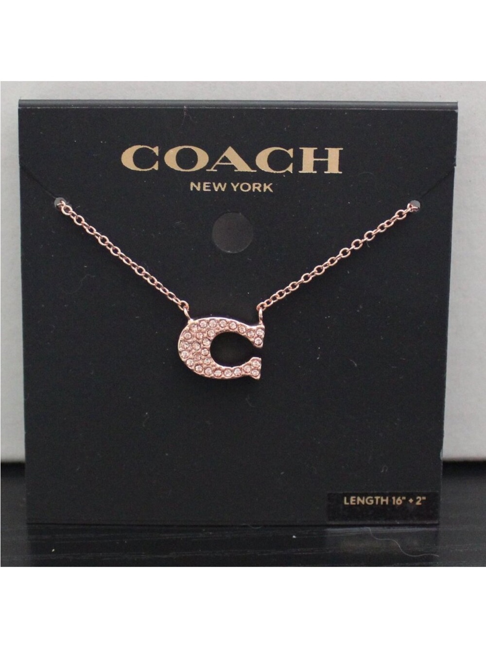 NWT! Coach Pave Signature C Necklace in Rose Gold, MSRP $88